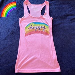 No boundaries pink ribbed “Happy” rainbow tank top medium (juniors)